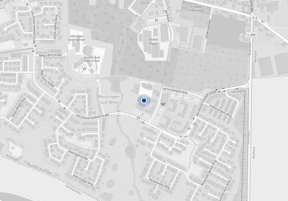 Map of Wolfsburg-Reislingen showing the location of the Kantra office at Gerta-Overbeck-Ring 9